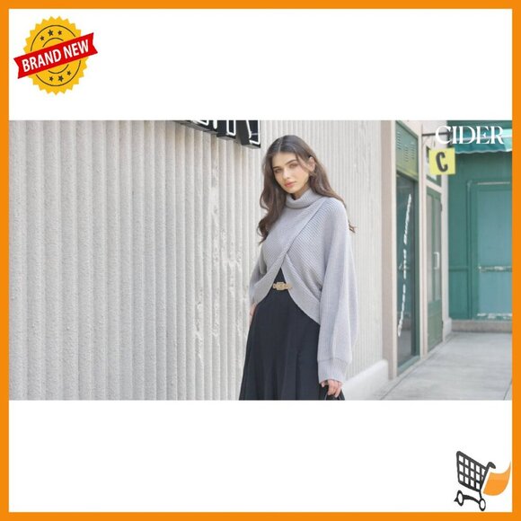 Cropped Turtleneck Sweater Ribbed Knit Lantern Sleeve Pullover Fall - Picture 8 of 8